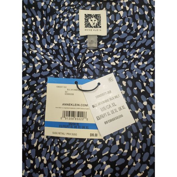 NWT Anne Klein Women's XL Blue Black & White Abstract Print Wrap Dress - Picture 3 of 8
